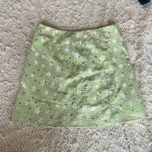 Light green plaid mini skirt with flowers